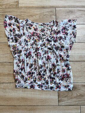 Womens Kimchi Blue White Floral Sheer Blouse - S